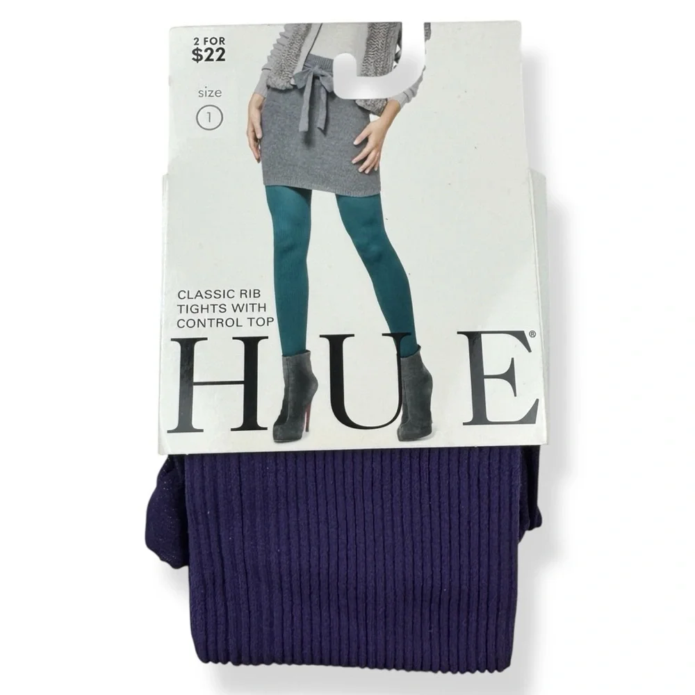 HUE‎ Classic Rib Control Top Tights Womens Size 1 Aubergine Purple